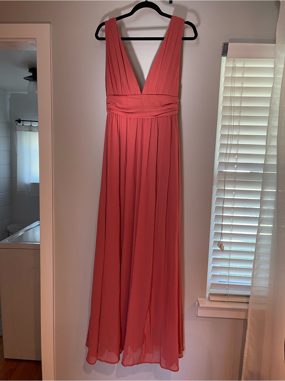 Lulu's Coral Deep V Maxi Dress